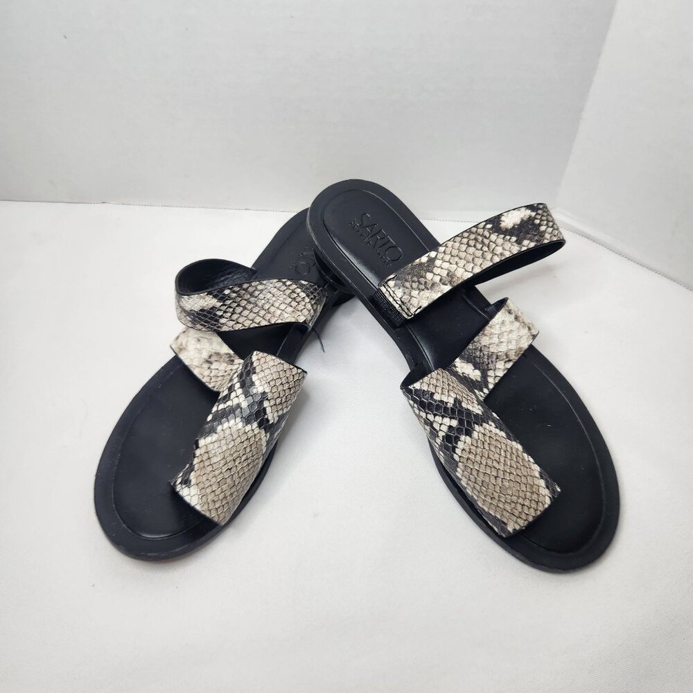 Sarto Franco Snake Print Leather Sandals Block Heel Size 7.5